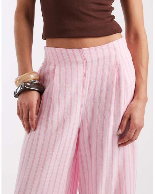 JJXX Pink Linen Blend Stripe Trousers