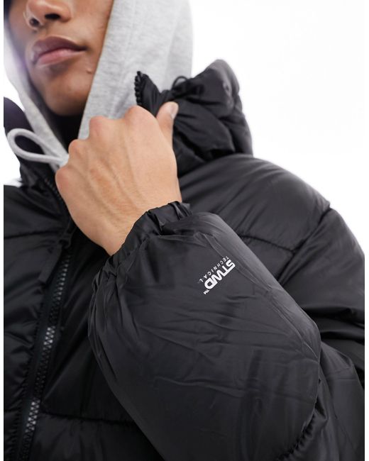 Pull&Bear Black Puffer Jacket With Hood for men