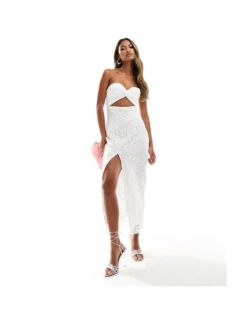 Love Triangle White Lace Mix Midi Dress With Cut Out Detail