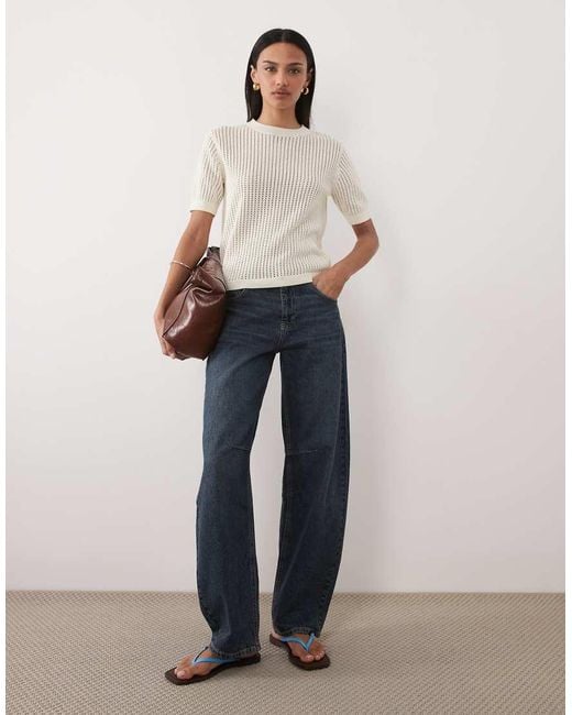 Mango White 100% Cotton Short Sleeve Knitted Top