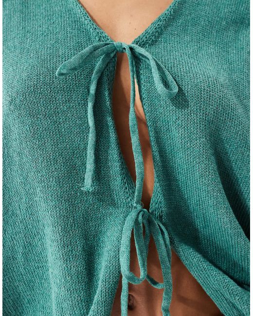 ASOS Green V Neck Knitted Tank Top With Bow Tie Front
