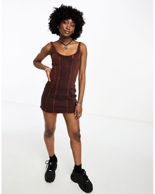 Weekday Alvarado Zip Through Denim Mini Dress in Red Lyst Australia