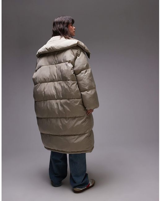 Doudoune longue à col cheminée - taupe TOPSHOP en coloris Gray