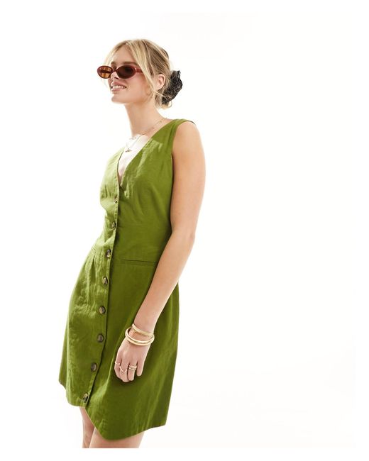 Vestido corto estilo chaleco con botones ASOS de color Green