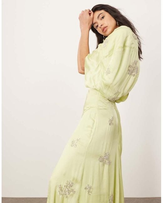 Vestido De Tarde Largo De Estilo Años 30 Moderno Con Diseño Floral De Abalorios De ARRANGE de color Natural