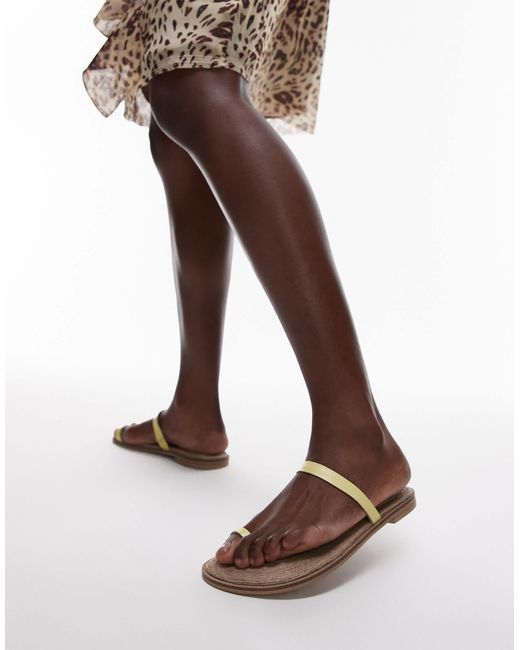 TOPSHOP Brown Kik Real Leather Toe Loop Flat Sandal