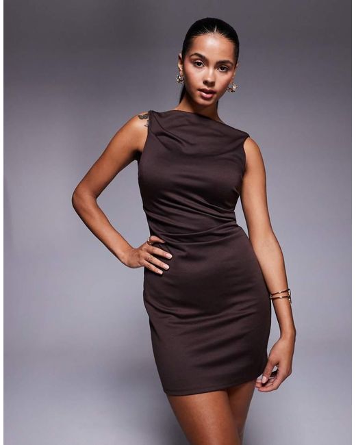 ASOS Blue Slash Neck Ponte Mini Dress With Ruched Detail