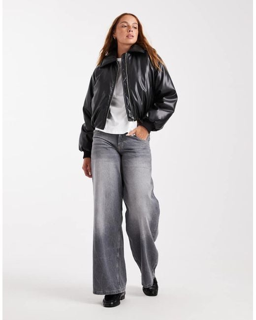 Cotton On Gray Faux Leather Puff Jacket