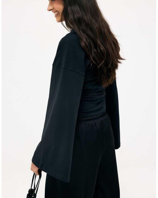NA-KD Blue Soft Cotton Wide Sleeve Jersey Top