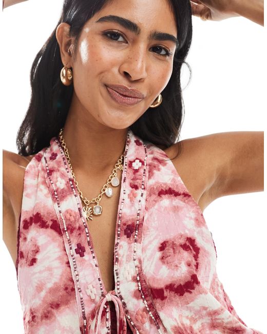 Stradivarius Red – trägertop mit batikmuster
