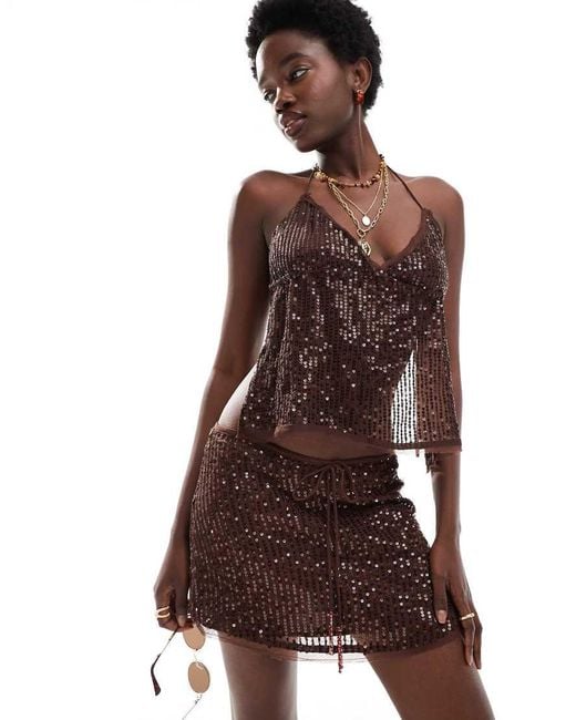 Pull&Bear Brown Sequin Mini Skirt