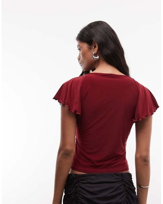 Reclaimed Vintage Red Ruched Tie Front Jersey Top