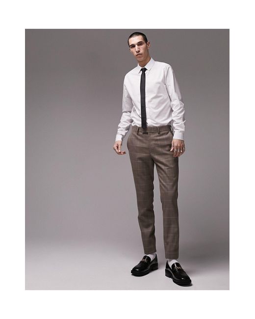 TOPMAN Skinny Fabric Detail Check Suit Trouser in Grey for Men | Lyst Canada