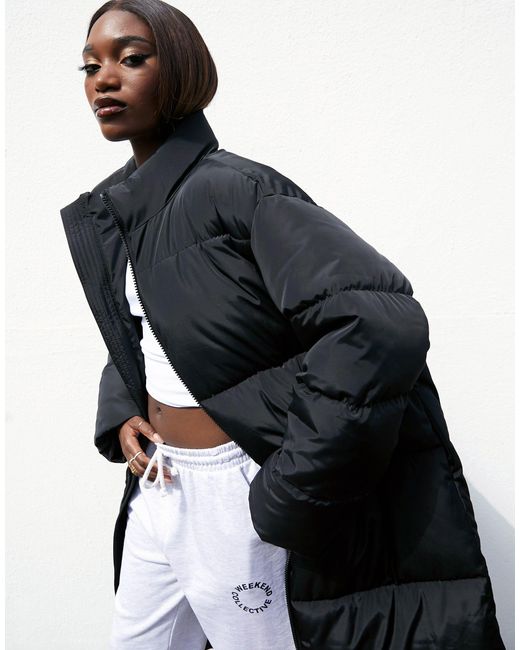 Asos design weekend collective - cappotto lungo imbottito con grafica sul retro di ASOS in Black