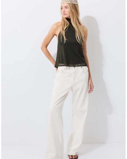 Stradivarius White Printed Tulle Halter Scarf Top