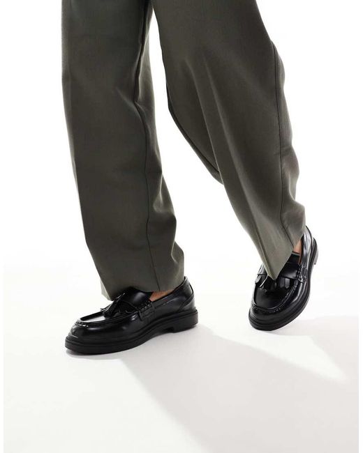 Bershka Black Faux Leather Tassel Loafer for men