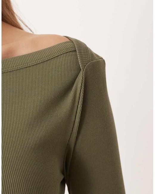 ASOS Green Boat Neck Long Sleeve Top With Binding Detail