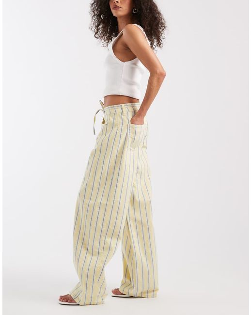 Pieces Blue Tie Waist Mid Rise Barrel Leg Jeans