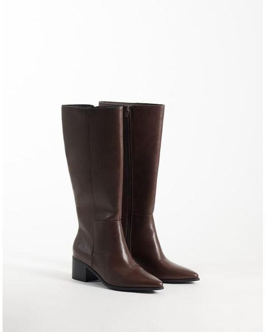 London Rebel Brown Jessie Refined Pointed Knee Boots