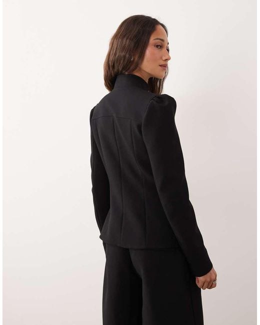 Miss Selfridge Black Tailored Puff Sleeve Jacket In
