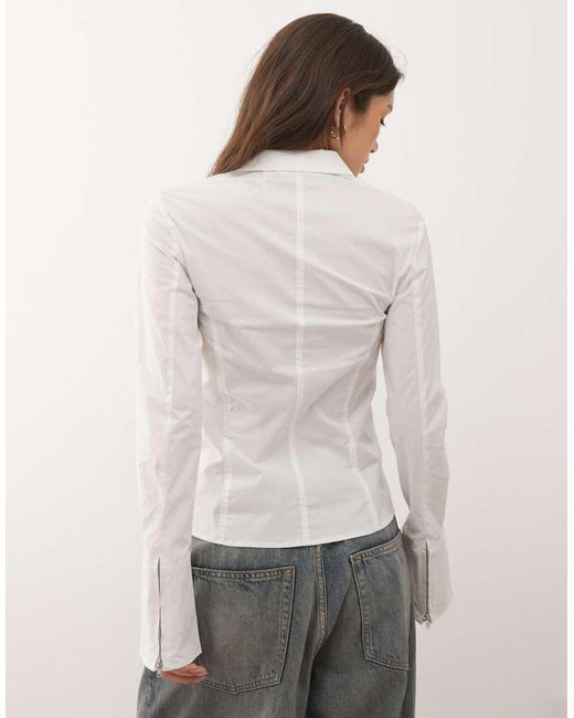 Weekday White Zip Up Shirt With Flare Sleeve Detailing
