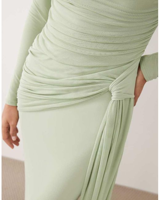 ASOS Green Mesh Long Sleeve Maxi Dress
