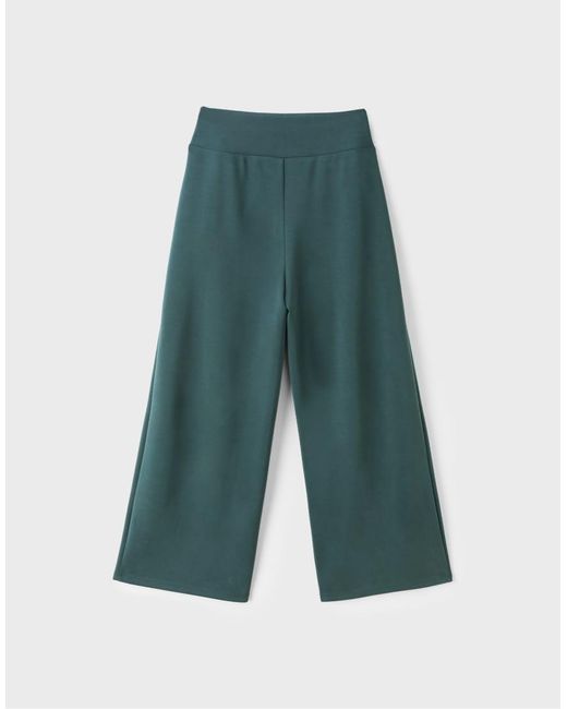 Stradivarius Green Soft-touch Wide-leg Trousers With Darts