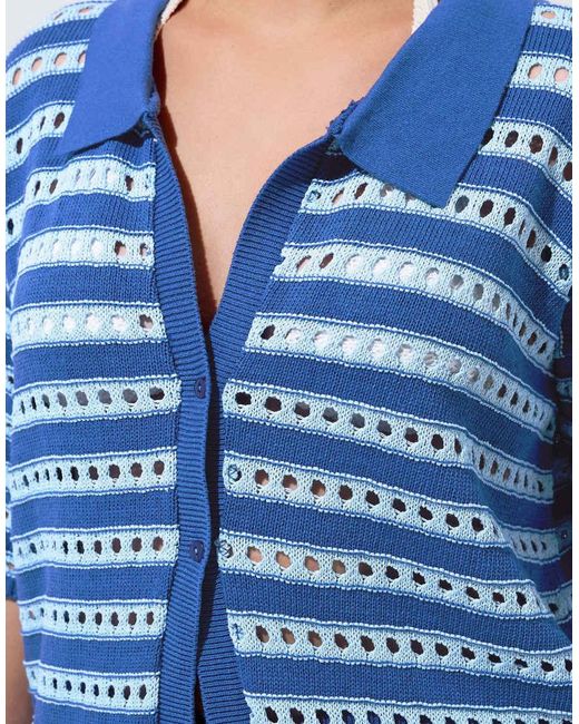 Yours Clothing Blue Stripe Knitted Shirt