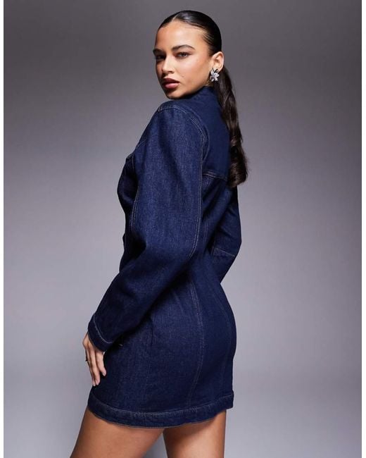 GOOD AMERICAN Blue Denim Button Up Shirt Barrel Sleeve Mini Dress