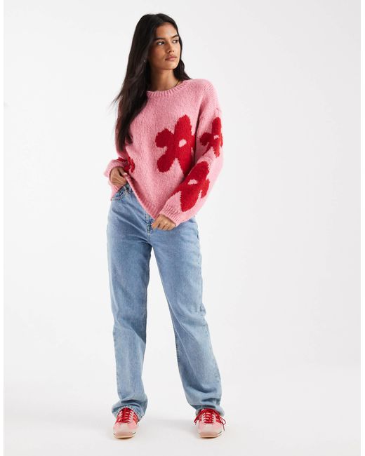 ONLY Red Flowers Details Knitted Jumper