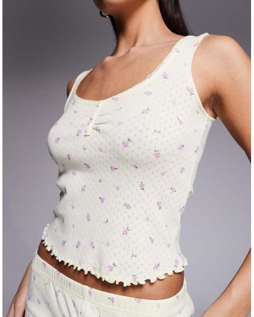 Boux Avenue Gray Meadow Floral Pointelle Vest And Short Set