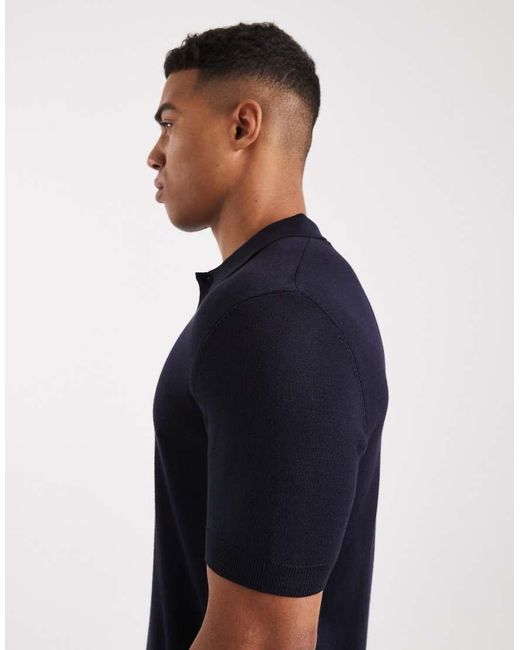 Only & Sons Blue Knitted Polo for men