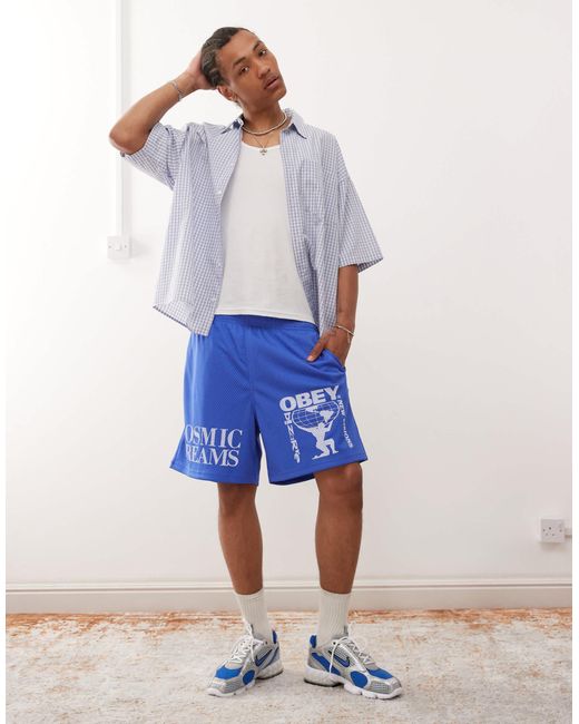 Obey – schlichte netzstoff-shorts in Blue für Herren