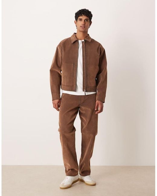 ASOS Brown Co-Ord Suede Look Harrington Jacket for men