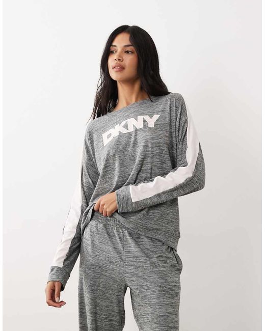 DKNY Gray Long Sleeve Top And Pant Lounge Set