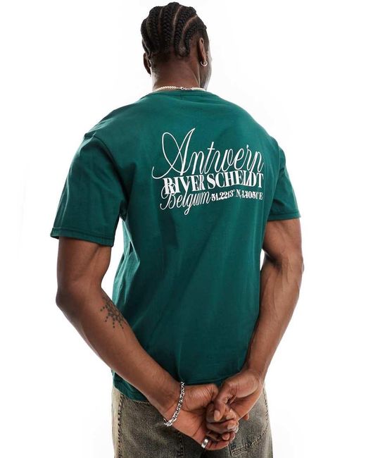 T-Shirt Squadrata Oversize Bosco Con Scritta "Antwerp" di Another Influence in Green da Uomo