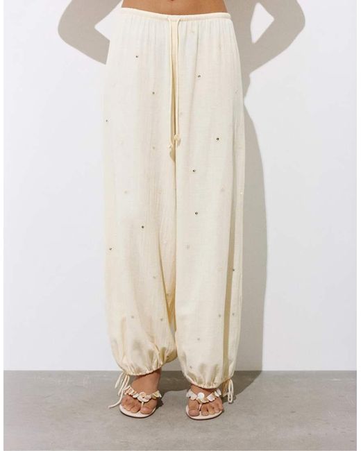 Pull&Bear White Sarouel Trousers With Mirrors