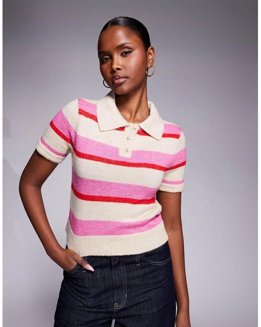 River Island Red Striped Knitted Polo