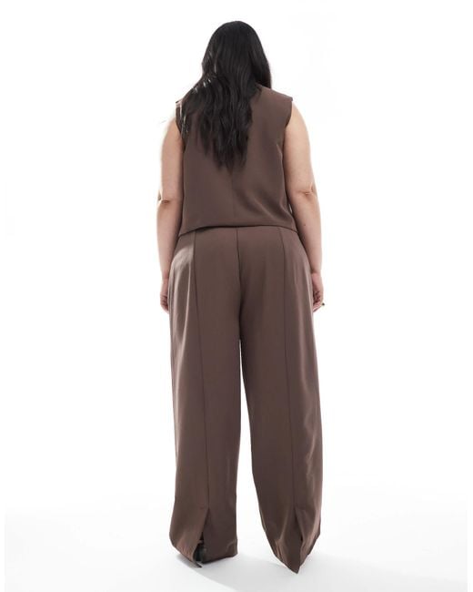 Pieces Plus Brown Pieces Curve Tailored Multiway Button Leg Trouser Co-ord
