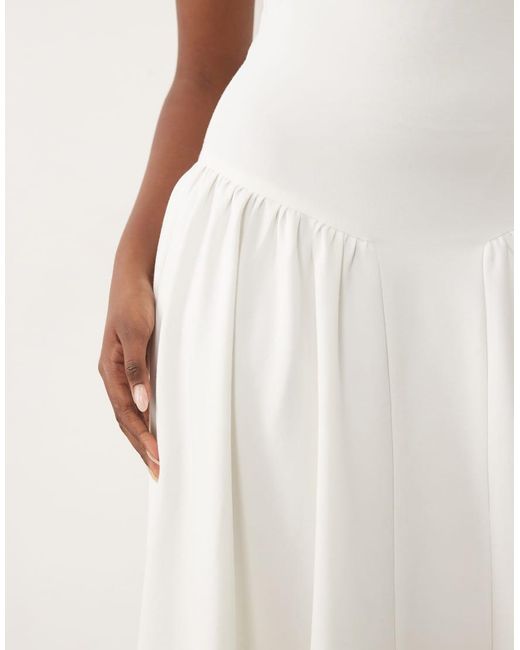 Kaiia White Exclusive High Neck Short Sleeve Fit And Flare Basque Dropped Waist Detail Maxi Dress