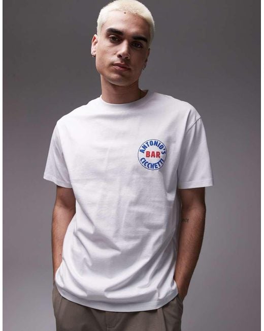 Topman White T-shirt With Antonio's Bar Raised Print for men