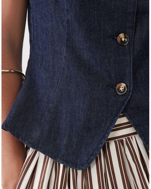 New Look Blue Square Neck Denim Waistcoat