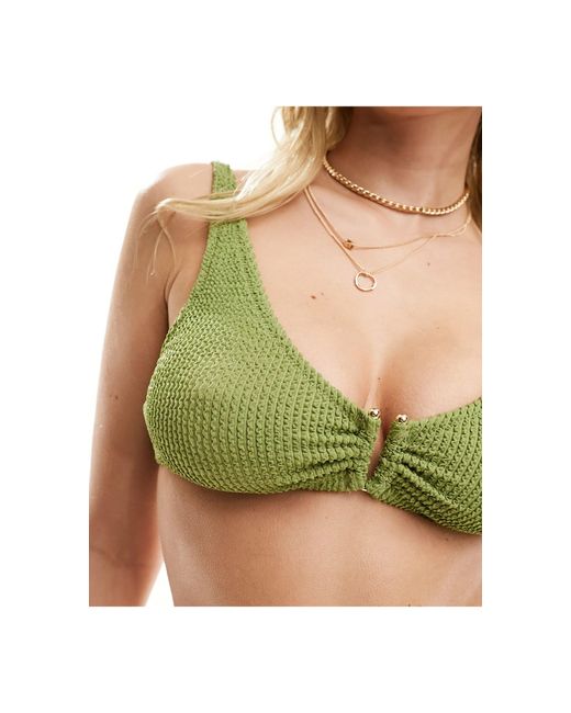 Adele - top bikini stropicciato con dettaglio metallico di Lindex in Green