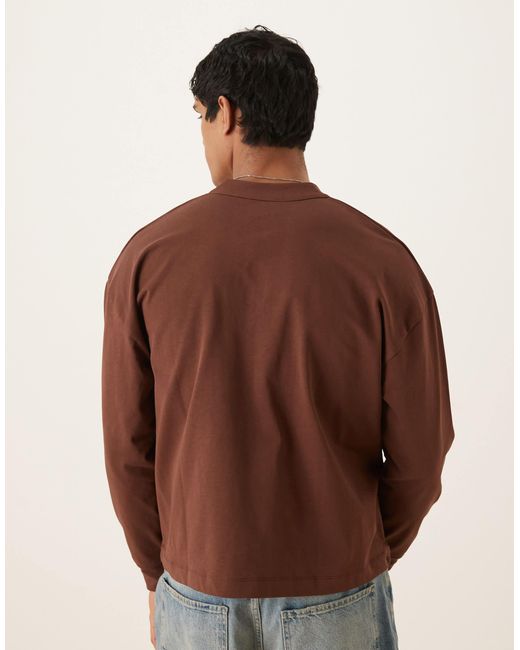 T-shirt oversize coupe carrée en tissu épais 300 g à col boutonné ASOS pour homme en coloris Brown