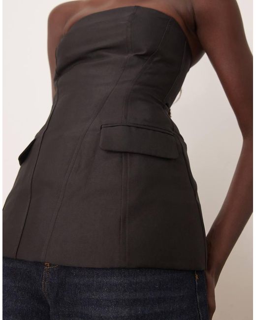 ARRANGE Black Heavy Bonded Satin Sculpted Bandeau Top