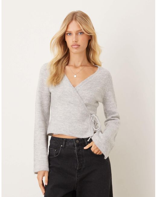 Gina Tricot White Long Sleeve Knitted Wool Alpaca Wrap Cardigan