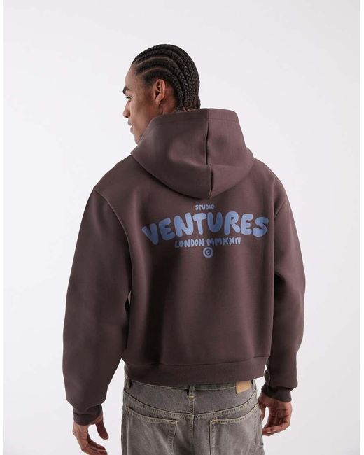 ASOS Purple Heavyweight Scuba-style Fabric Oversized Boxy Hoodie With Text Graphic for men