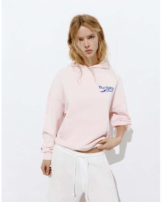 Pull&Bear White Graphic Cup Hoodie