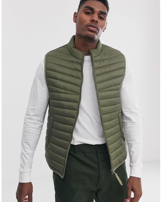 ASOS Synthetic Puffer Gilet in Green for Men Lyst