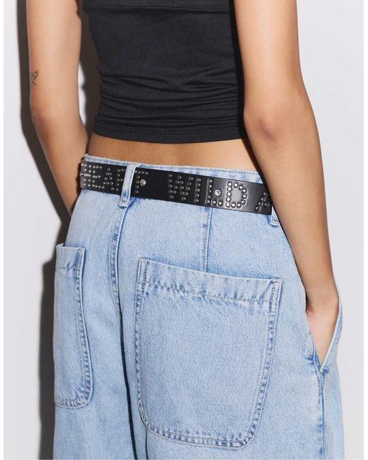 Stradivarius White Studded Slogan Belt